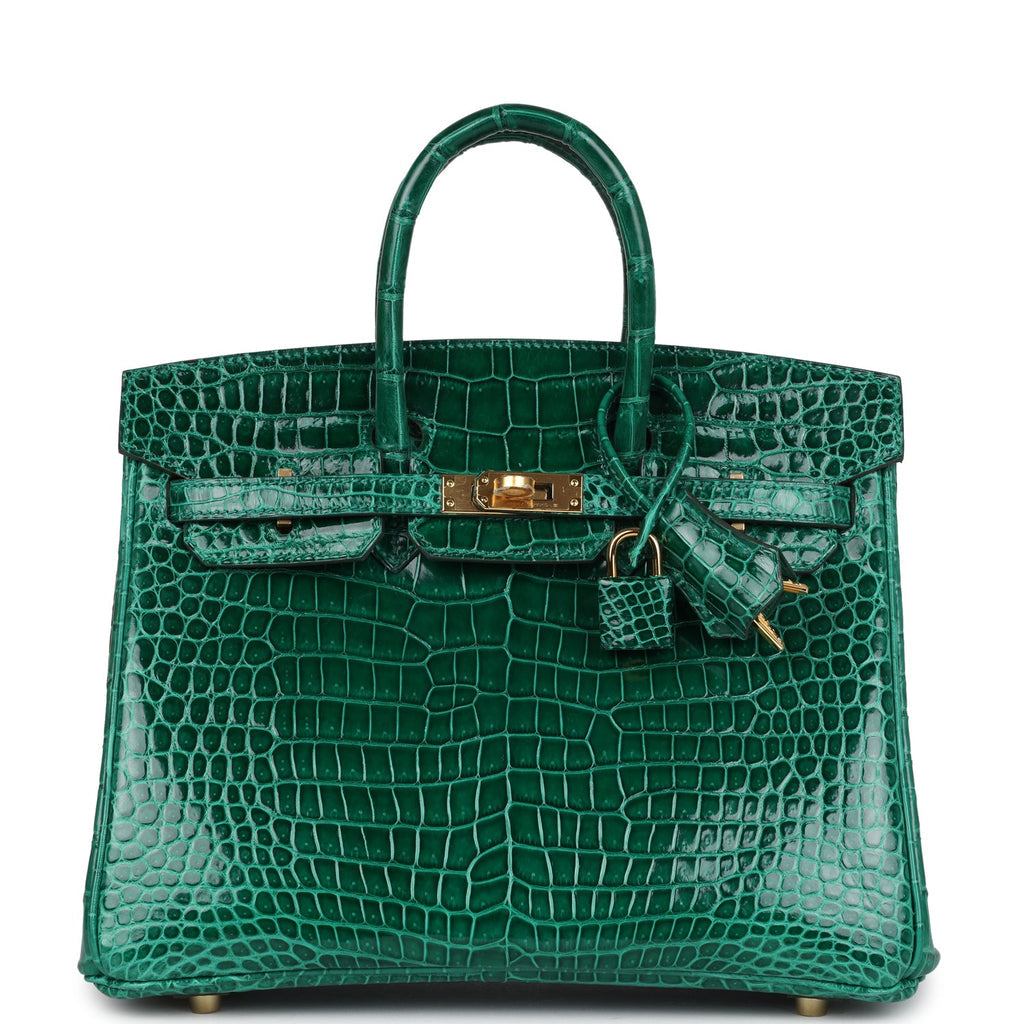 Hermès Birkin 25 Emerald Shiny Porosus Crocodile Gold Hardware