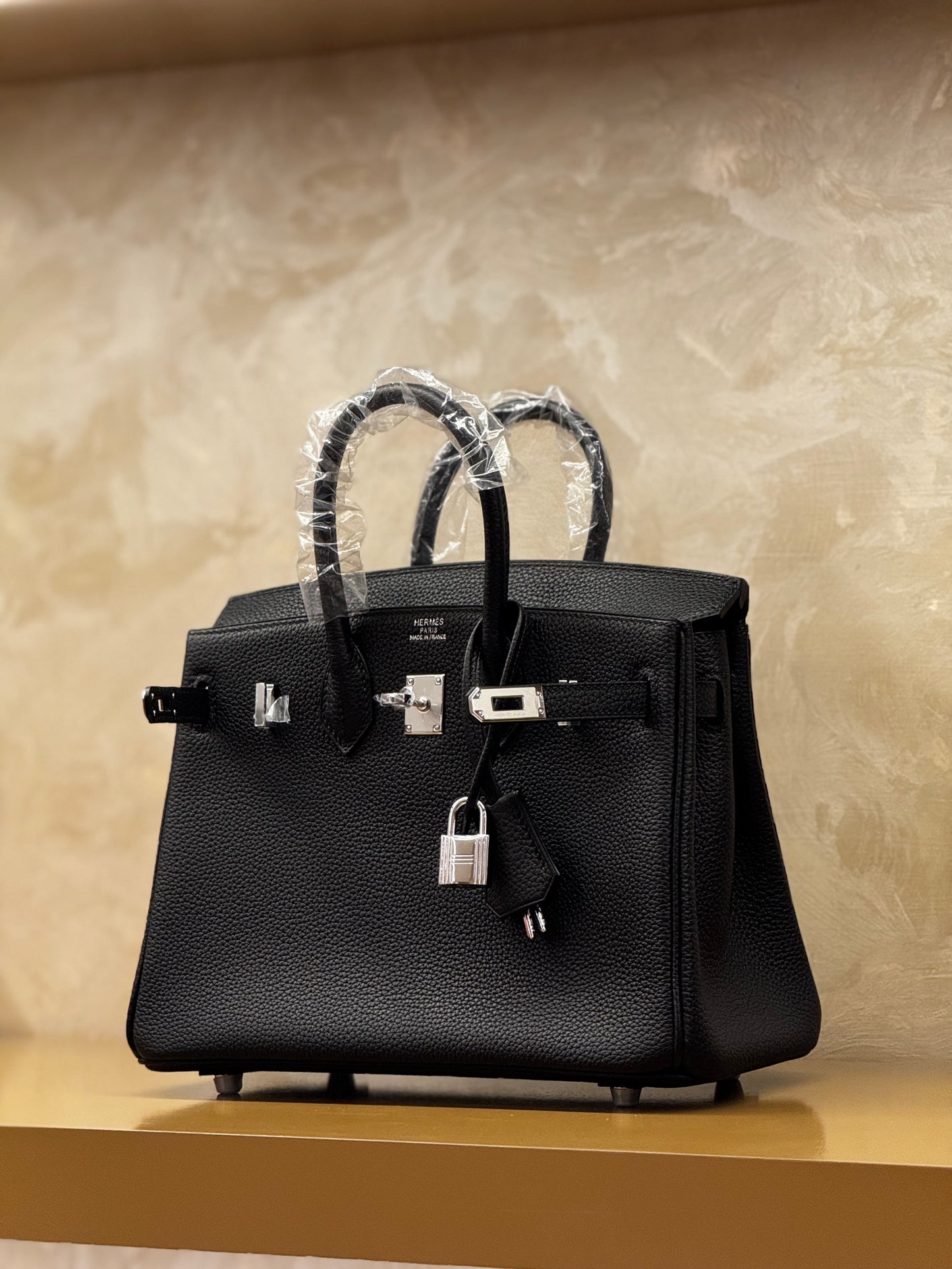 Hermès Birkin 25 black togo leather silver hardware half handmade