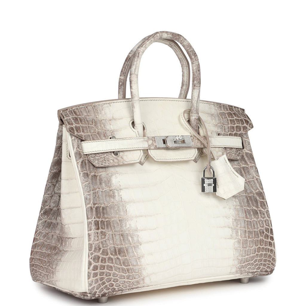 Hermès Birkin 25 Himalaya Niloticus Crocodile Diamond Encrusted Silver Hardware