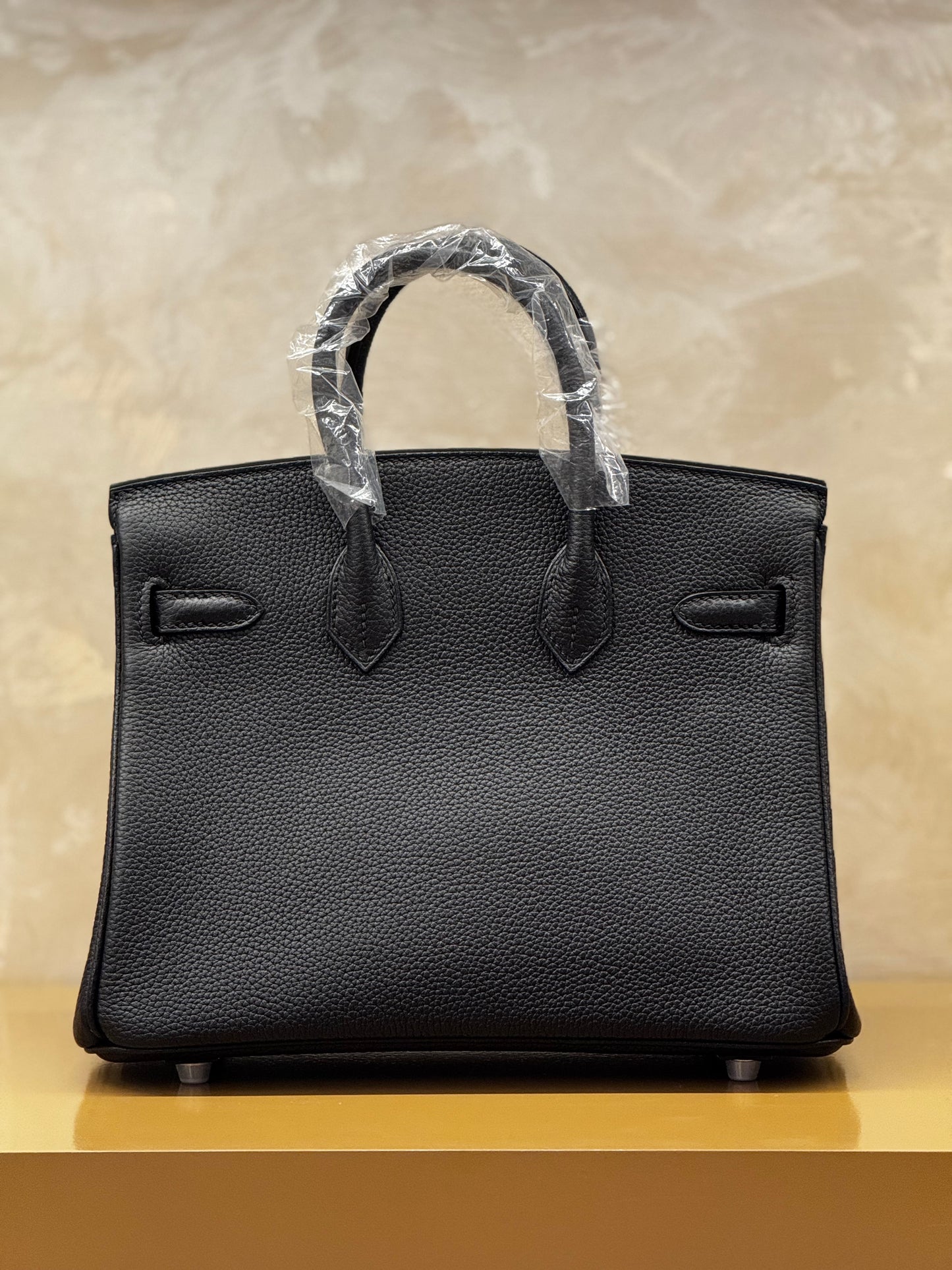 Hermès Birkin 25 black togo leather silver hardware half handmade