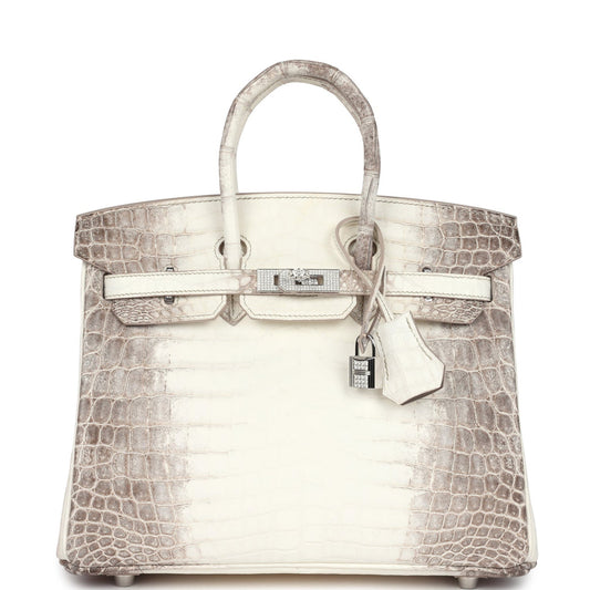 Hermès Birkin 25 Himalaya Niloticus Crocodile Diamond Encrusted Silver Hardware