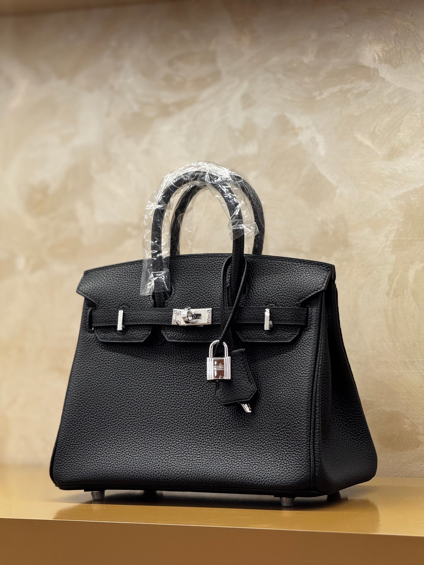 Hermès Birkin 25 black togo leather silver hardware half handmade