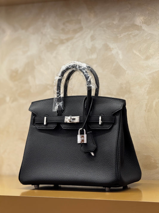 Hermès Birkin 25 black togo leather silver hardware half handmade
