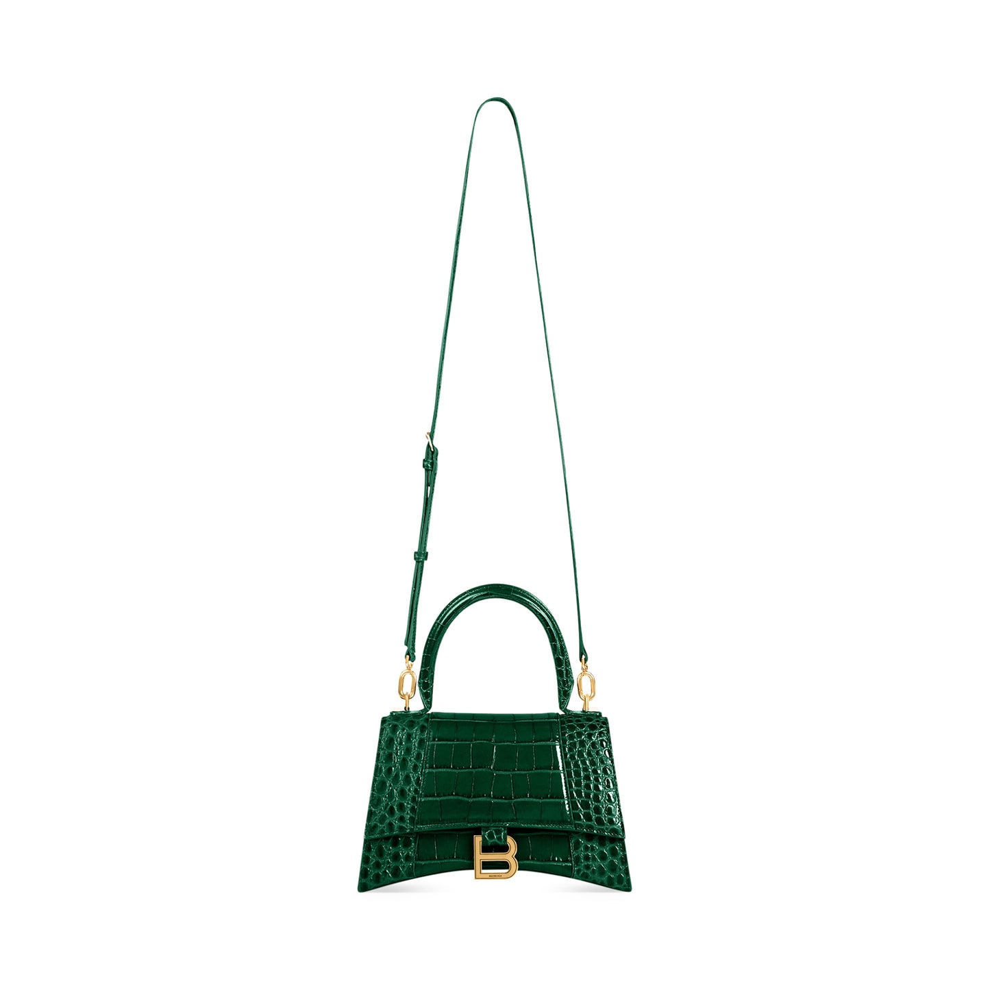 HOURGLASS SMALL HANDBAG CROCODILE EMBOSSED IN FOREST GREEN