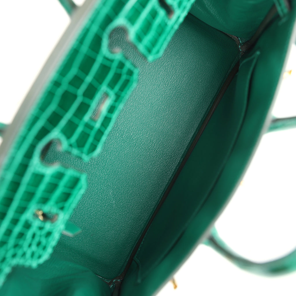 Hermès Birkin 25 Emerald Shiny Porosus Crocodile Gold Hardware