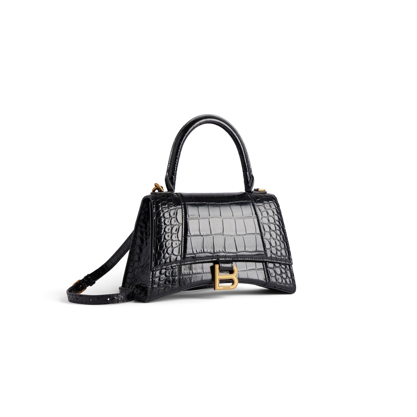 HOURGLASS SMALL HANDBAG CROCODILE EMBOSSED IN BLACK