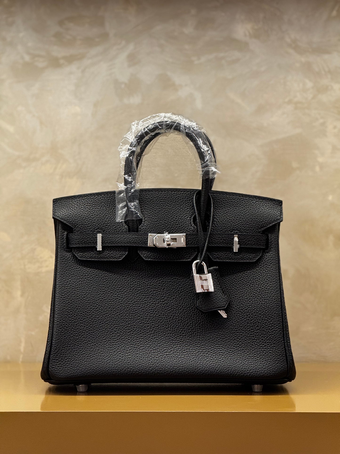Hermès Birkin 25 black togo leather silver hardware half handmade