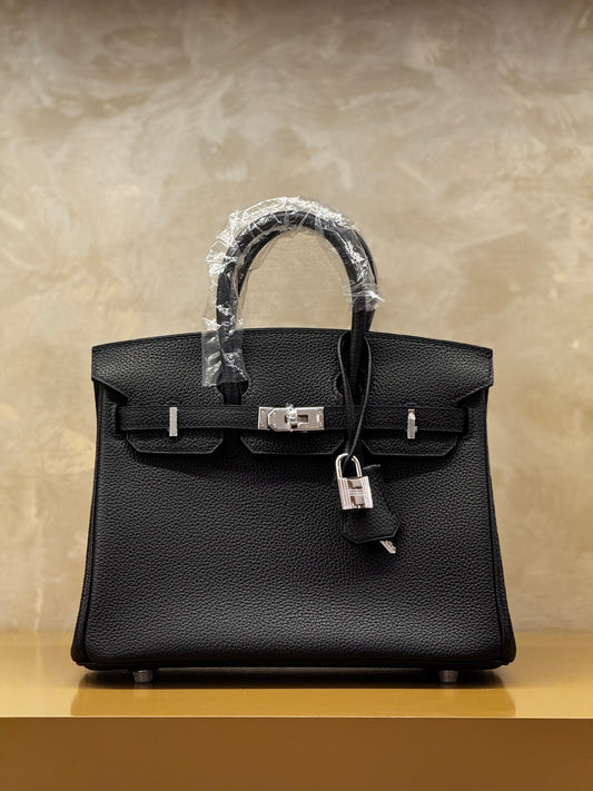 Hermès Birkin 25 black togo leather silver hardware half handmade