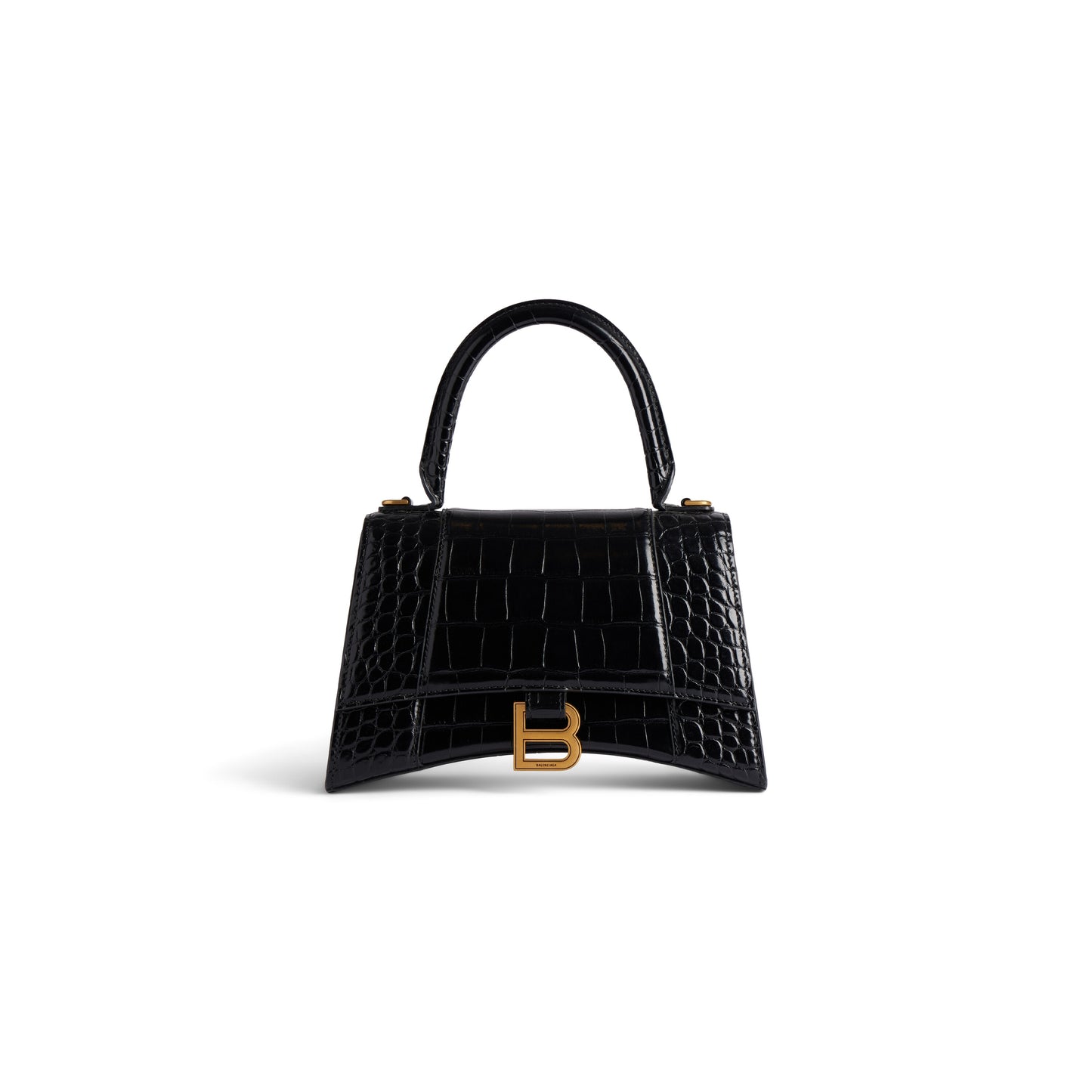 HOURGLASS SMALL HANDBAG CROCODILE EMBOSSED IN BLACK