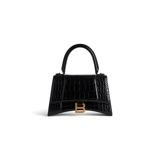 HOURGLASS SMALL HANDBAG CROCODILE EMBOSSED IN BLACK