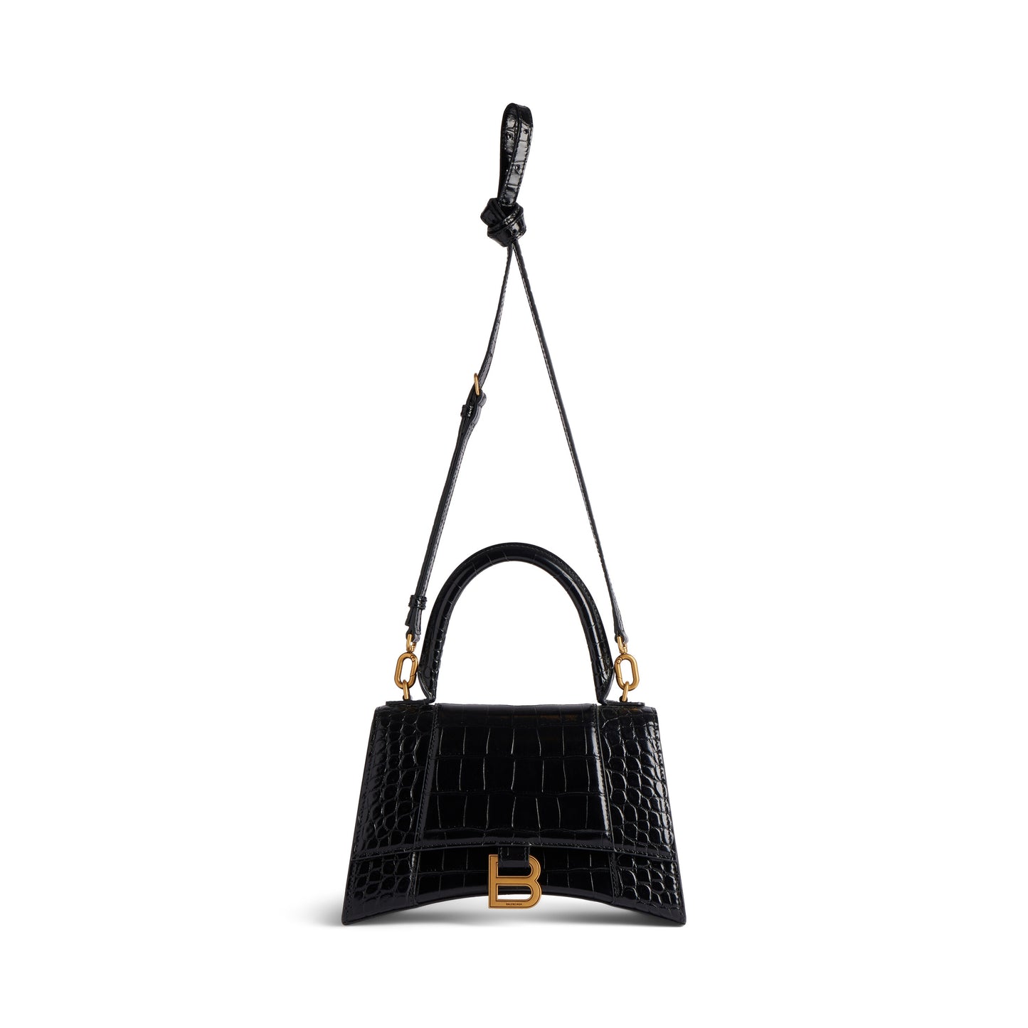 HOURGLASS SMALL HANDBAG CROCODILE EMBOSSED IN BLACK