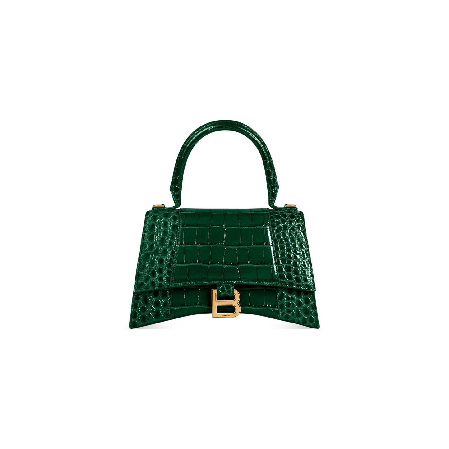 HOURGLASS SMALL HANDBAG CROCODILE EMBOSSED IN FOREST GREEN