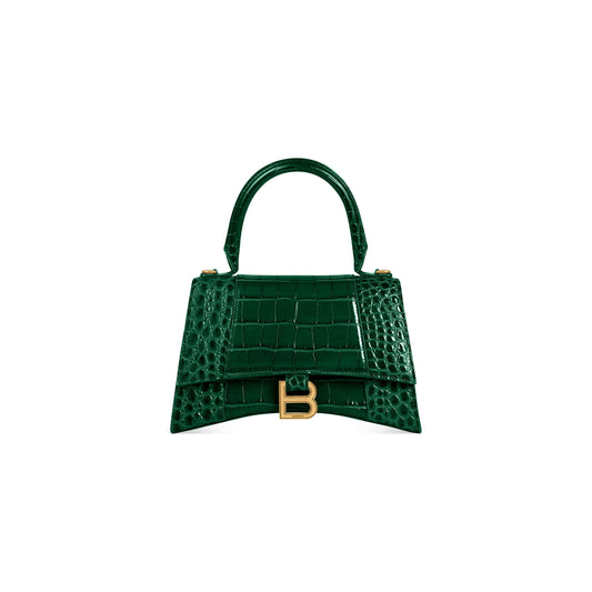 HOURGLASS SMALL HANDBAG CROCODILE EMBOSSED IN FOREST GREEN