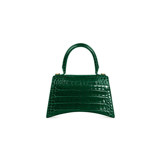 HOURGLASS SMALL HANDBAG CROCODILE EMBOSSED IN FOREST GREEN