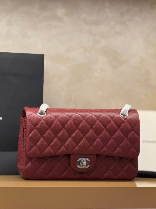 Chanel Classic Double Flap Medium Caviar Burgundy Wine Red
