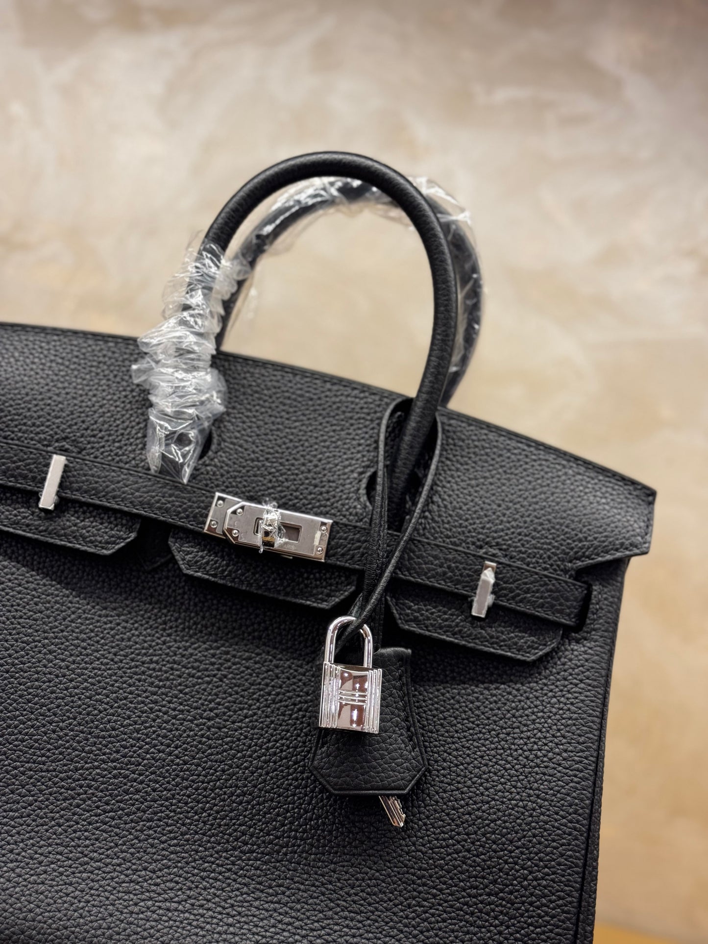 Hermès Birkin 25 black togo leather silver hardware half handmade