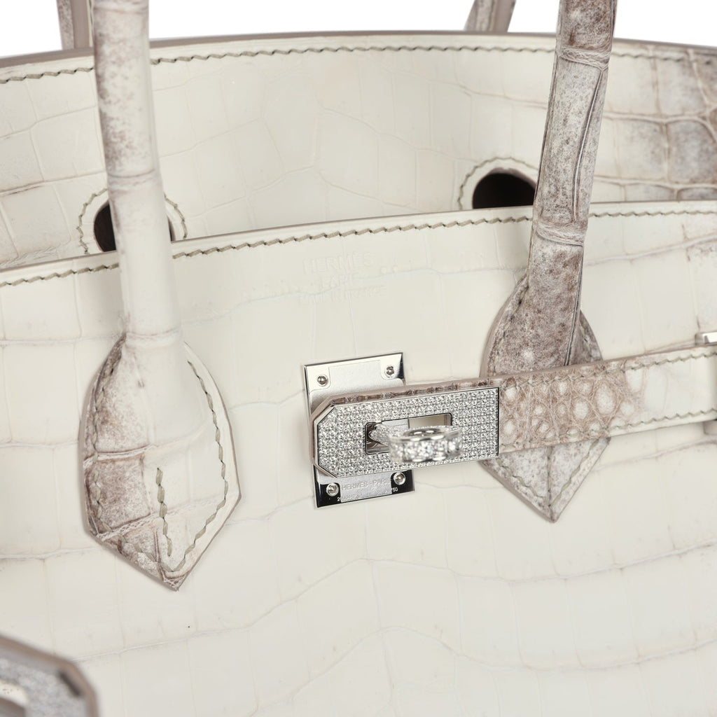 Hermès Birkin 25 Himalaya Niloticus Crocodile Diamond Encrusted Silver Hardware